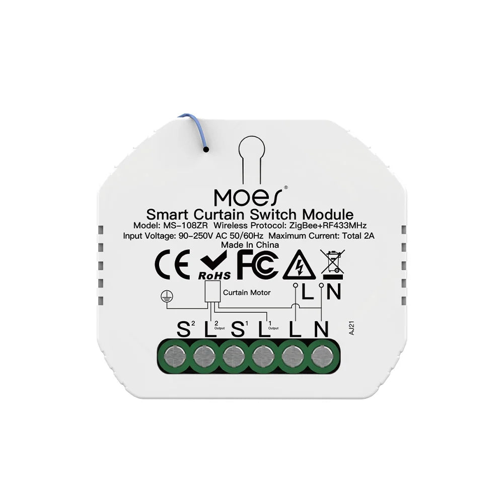Moes Tuya ZigBee Smart RF433 Curtain Switch Module DIY for Motorized Roller Blinds Motor 2MQTT Smart Life APP Alexa Google Home