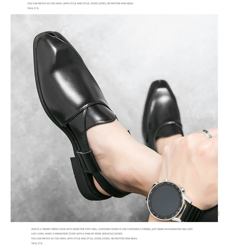 Hollow Out Dress Party Sandals Fashion Leather Summer Shoes Men Leisure Formal Flats Business Footwear Men's Wedding Sandals