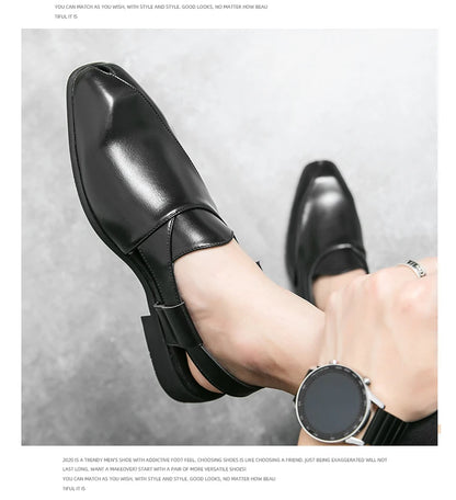 Hollow Out Dress Party Sandals Fashion Leather Summer Shoes Men Leisure Formal Flats Business Footwear Men's Wedding Sandals