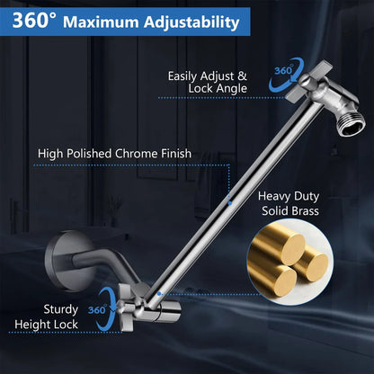 Stainless Steel 8/10 Inch Overhead Showerhead 5 Modes With Extension Arm Multi-function Hand Shower Wall Mounted Showerhead Set
