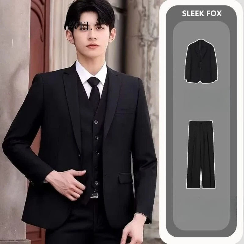 Four Piece Men's Suit Set Business Casual Professional Formal Slim Fit With Tie Included Handsome Style