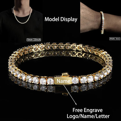 3mm 4mm 5mm 1 Row Tennis Chain Bling Zircon Copper Material Necklace Hip Hop Man and Women Iced Out Jewelry Free Engrave Name