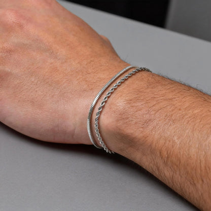 2pcs Men's Chain Bracelets,Silver Color Stainless Steel Rope Twisted Adjustable Chain Wristband,Simple Jewelry Gift for Dad Him