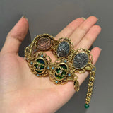 Vintage Green Stone Floral Bracelet — view 3