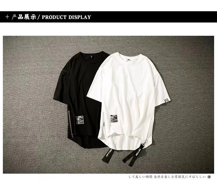 Y2K Summer New Mens Fashion Oversized Style Cargo T Shirt Man Techwear Men Brand Quality 100% Cotton Zip Up Short Sleeve Tshirt