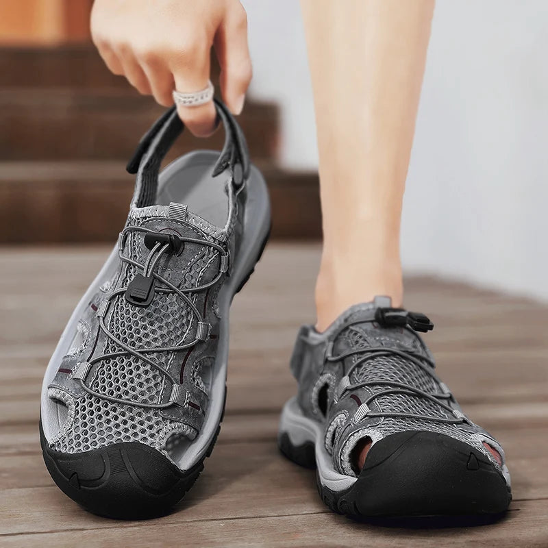 Genuine Leather Men's Sandals Summer Classic Outdoor Lightweight Walking Sneakers Hiking Men's Sandals Casual Beach Wading Shoes