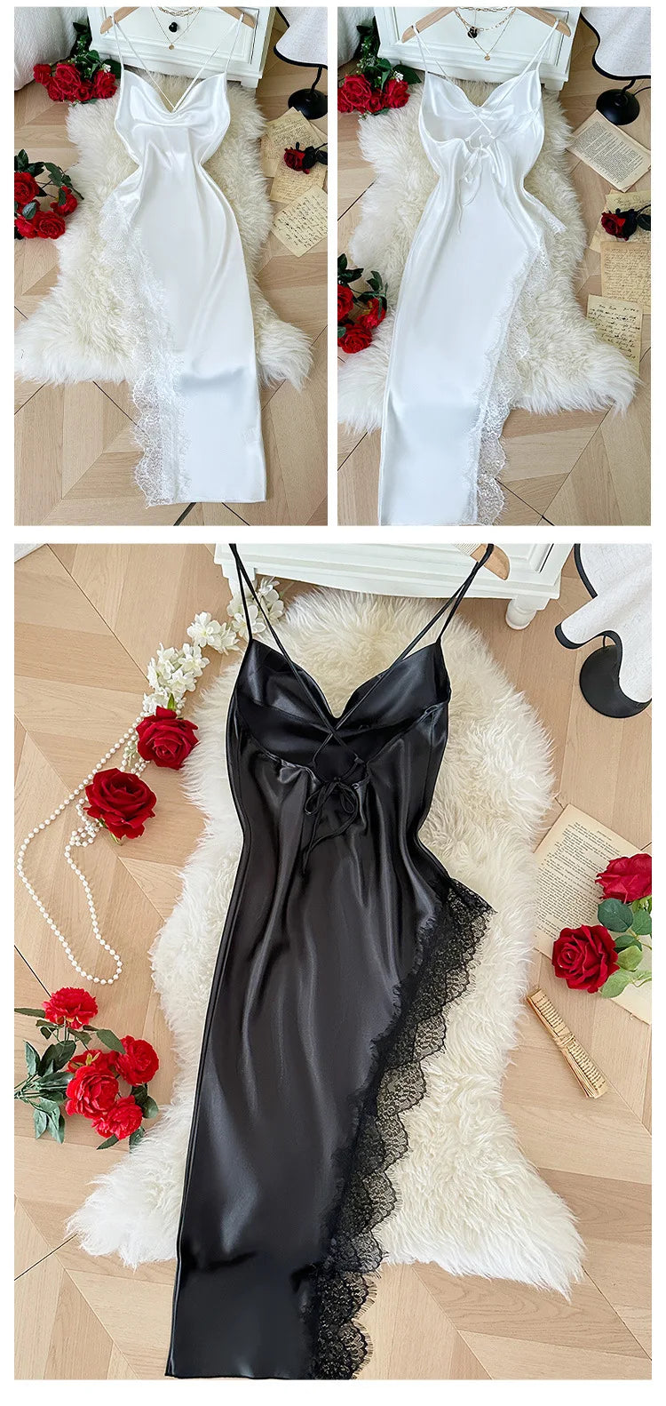 Sexy Lace Patchwork Pajamas Comfortable And Casual Long And Comfortable Women's Nightgown