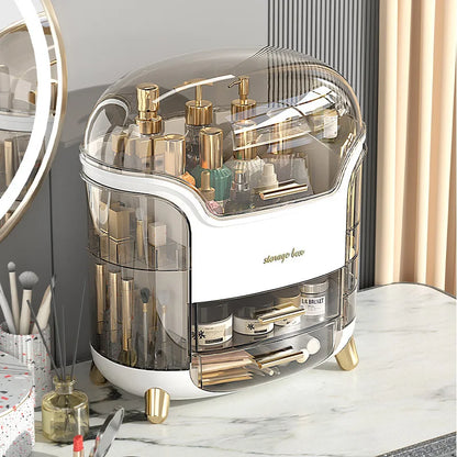 Cosmetic Storage Box with Lid and Drawers, Countertop Makeup Organizer Case, Waterproof & Dustproof Cosmetics Rack