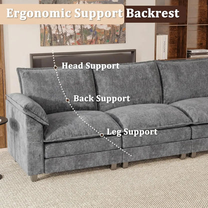 118.9" Modular Sectional Cloud Couch 3-Seat Sofa Set with Movable Ottoman, L Shaped Sofa Couch with Deep Seat,, Customized