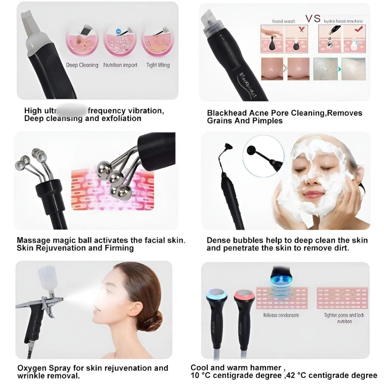 10in1Multifunction Facial Beauty Equipment Hydra Dermabrasion Oxygen Jet Peel Skin Cleaning Machine ProfessionalSalonUseforF