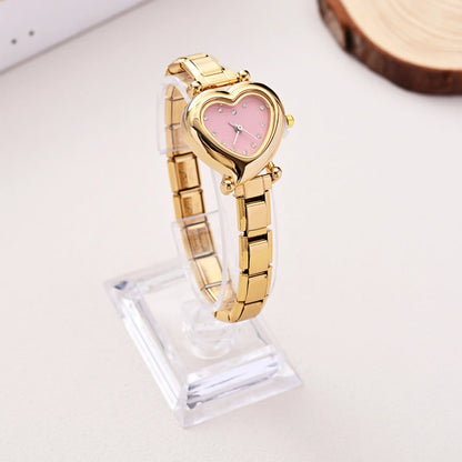 Heart Shape Dial Quartz Watch Stainless Steel Bracelet Wristwatch Cute Mini Love Heart Ladies Dress Watch Fashion Jewelry Gift