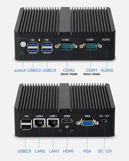 XCY Fanless Mini PC Intel Celeron J6412 N5105 2x GbE LAN 2x RS232 HDMI VGA WiFi 4G LTE Windows 10 Linux Industrial Computer