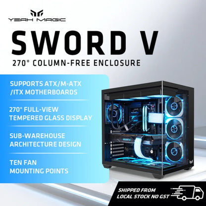 Yeah Magic Sword V 270° Column-Free Panoramic View ATX PC Case  Superior Thermal Performance Gaming And Office PC Case