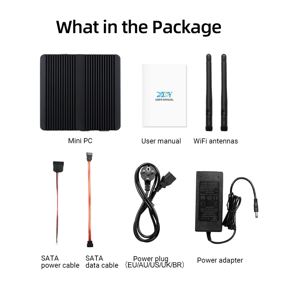 XCY Fanless Mini PC Intel Celeron J6412 N5105 2x GbE LAN 2x RS232 HDMI VGA WiFi 4G LTE Windows 10 Linux Industrial Computer