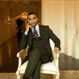 Men's Olive Green Three-Piece Suit — view 10