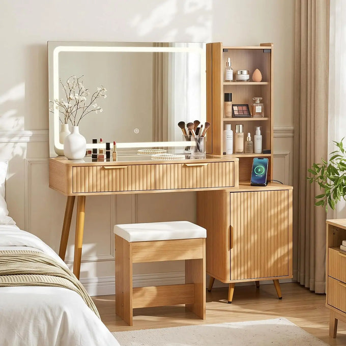 Lighted Makeup Vanity with Glass Top — product image