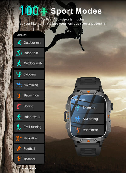 2025 New Military Grade Smart Watch Men 1.96" AMOLED Screen 5ATM Waterproof Simming Sports Fitness Tracker BT Call Smartwatches