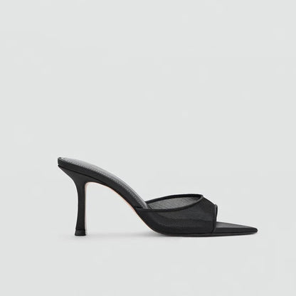 2026 New Women Black Mesh Mules Stiletto Heel Pointed Toe Slip-on Lightweight Breathable Office Party Comfortable Shoes