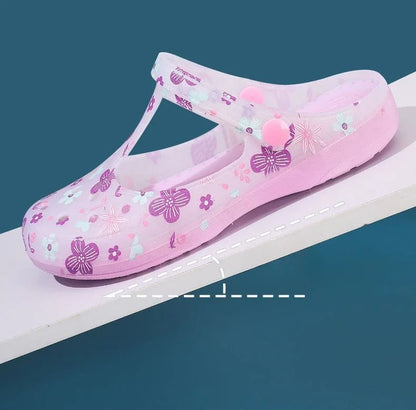 2025 Summer Printed Hole Shoes Women Sandals Ladies Jelly Shoes Cool Slippers Women Outer Wear Ladies Covered Toe Sandals 36-41
