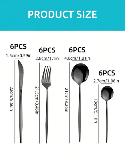 24pcs Stainless Steel Hotel Western Cutlery Set, Includes Knives, Forks, Spoons, And Tea Spoons,Kitchen,Christmas Gift