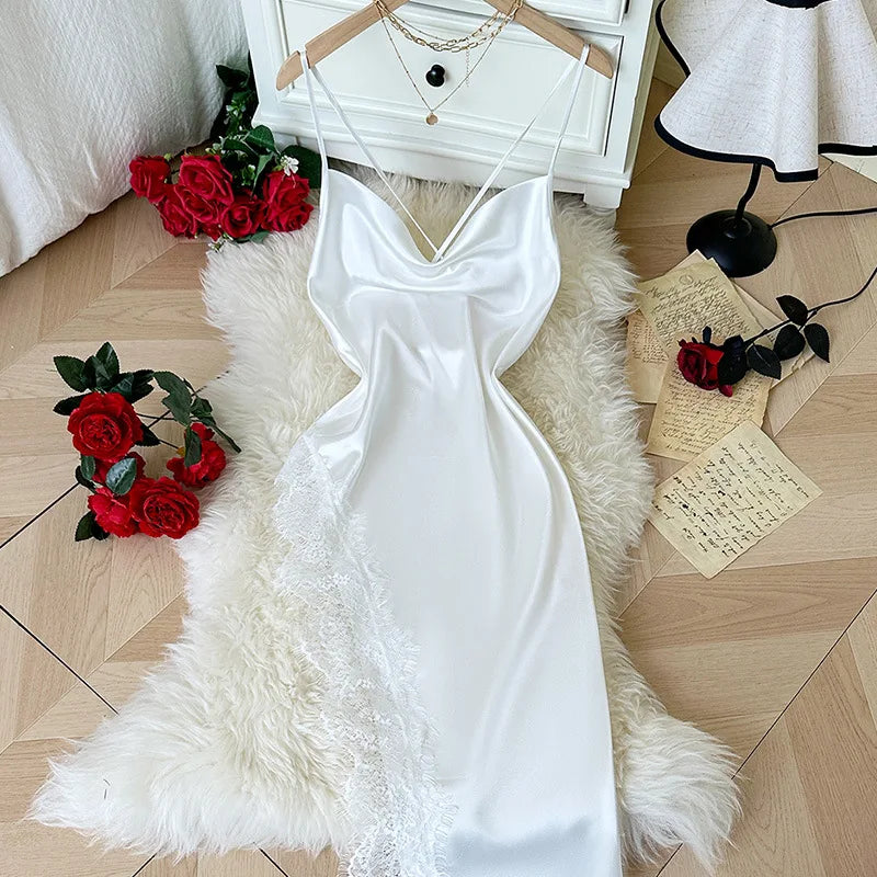 Sexy Lace Patchwork Pajamas Comfortable And Casual Long And Comfortable Women's Nightgown