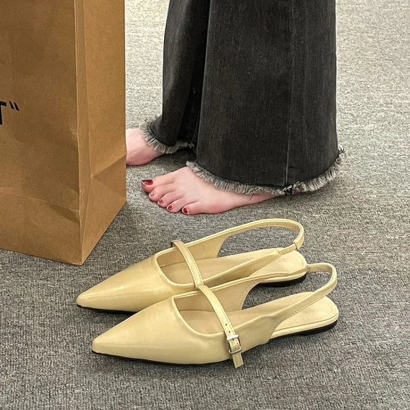 Fashion Pointed Sandals for Women Summer Versatile Dress Flat Bottomed Footwear Korean Style Lightweight Mary Jane Single Shoes