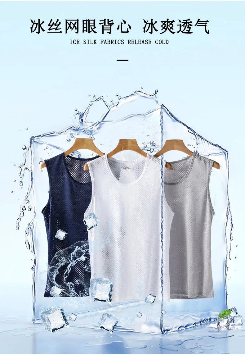 Men's Ice Silk Mesh Tank Tops Man Gym Stringer Transparent Bodybuilding Sleeveless Shirt Fitness Vest Male Muscle Singlets L-5XL