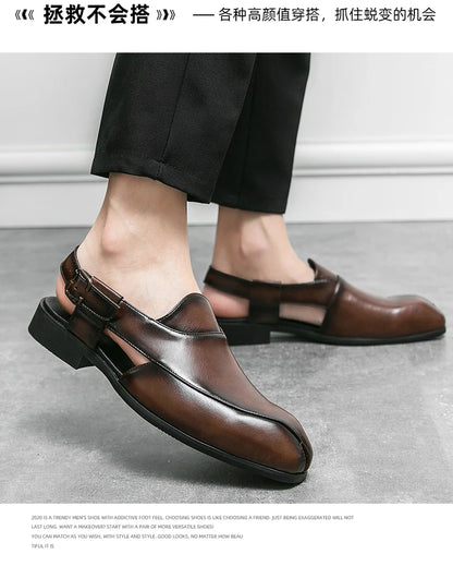 Hollow Out Dress Party Sandals Fashion Leather Summer Shoes Men Leisure Formal Flats Business Footwear Men's Wedding Sandals
