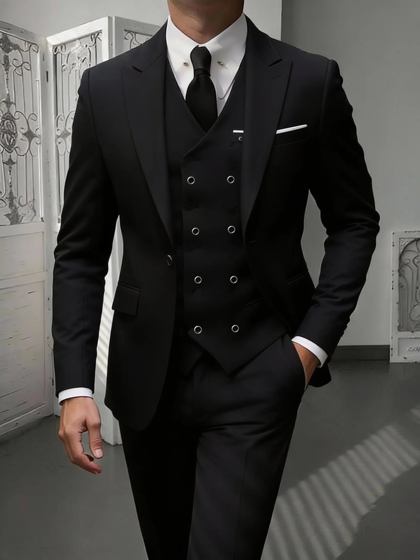 Men's Classic 3-Piece Suit Set - Slim Fit Notched Lapel Blazer with Vest & Pants, Versatile Formal Outfit for Business & Events