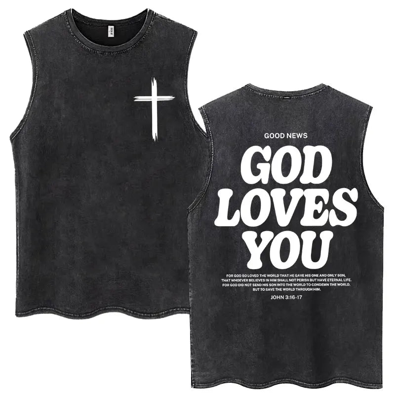 Washed Jesus Is King Christian Harajuku Vintage Tank Tops Men Women Gothic Sleeveless T-shirt Loose Summer Cotton Casual T Shirt