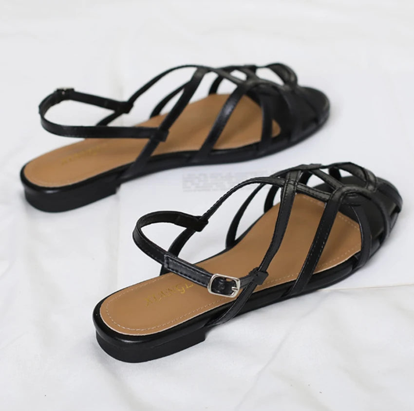 chaussure femme Women's braided t-strap flats sandals round toe casual female footwear summer shoes for women sandalias de mujer