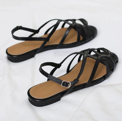 chaussure femme Women's braided t-strap flats sandals round toe casual female footwear summer shoes for women sandalias de mujer