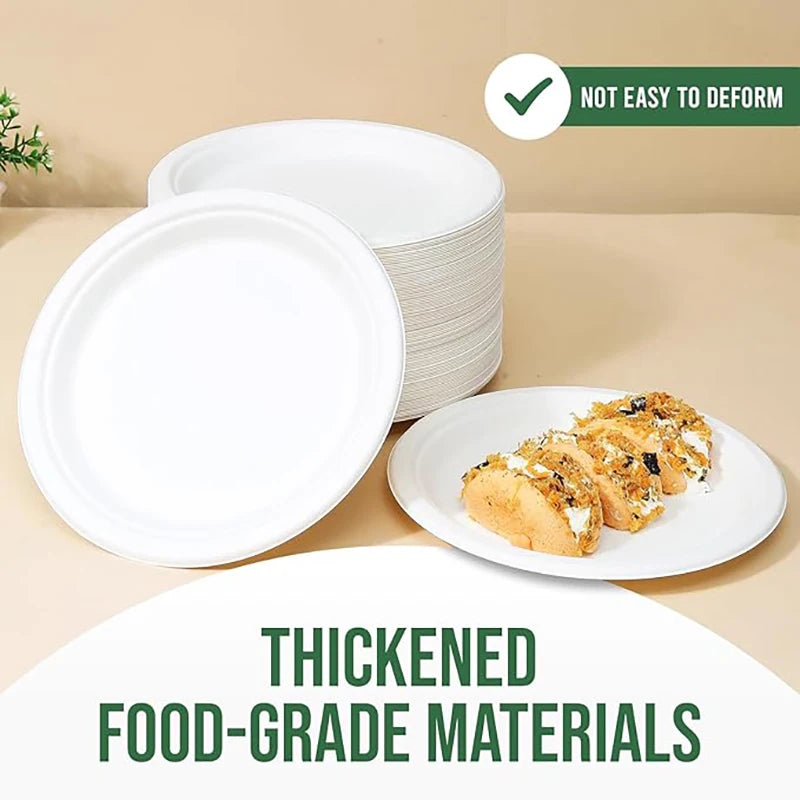 9-Inch Disposable Plates (50-Pack) - Food-Grade Sturdy Leak-Resistant for Picnics Outdoor Parties Indoor Home Gatherings