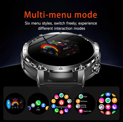 2026 New Military 1400mAh Battery Smart Watch Men Outdoor Flashlight 10ATM Waterproof Heart Rate Bluetooth Call Sports Bracelets