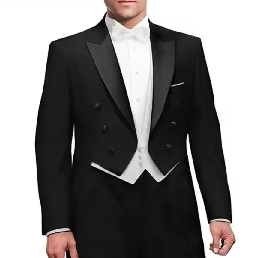 Latest Italian Tailcoat Design Men Suits Wedding Prom Sets (Jacket+Pants+Vest) Elegant Terno Male Suit Groomsmen Formal Tuxedos