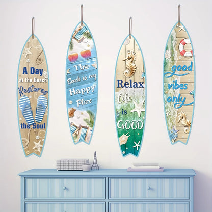 4 Pcs Surfboard Party Banner Pool Wall Decor Surfboard Wall Hanging Banner Sign Beach Decoration Summer Theme Decor Hawaiian