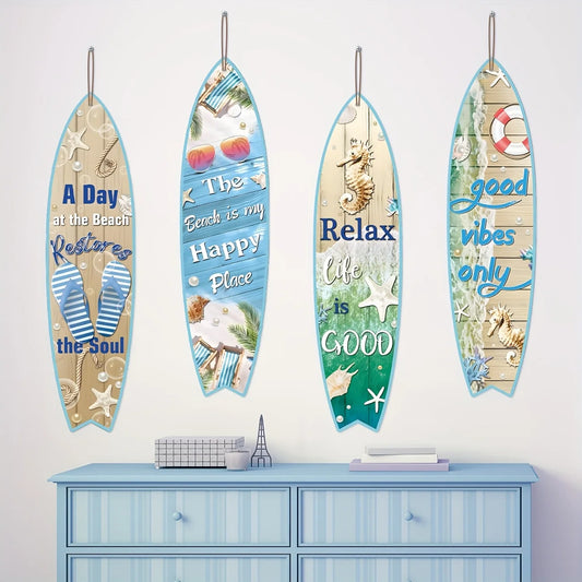 4 Pcs Surfboard Party Banner Pool Wall Decor Surfboard Wall Hanging Banner Sign Beach Decoration Summer Theme Decor Hawaiian