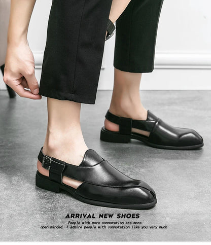 Hollow Out Dress Party Sandals Fashion Leather Summer Shoes Men Leisure Formal Flats Business Footwear Men's Wedding Sandals