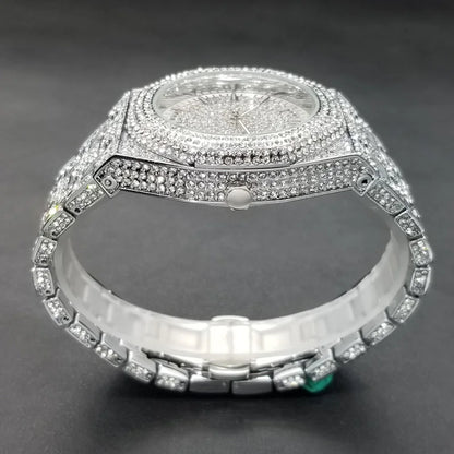New Arab Number Brand Watch For Men Luxury Fully Diamond Bling Mens Quartz Watches Fashion Iced Out Silver Waterproof Male Clock