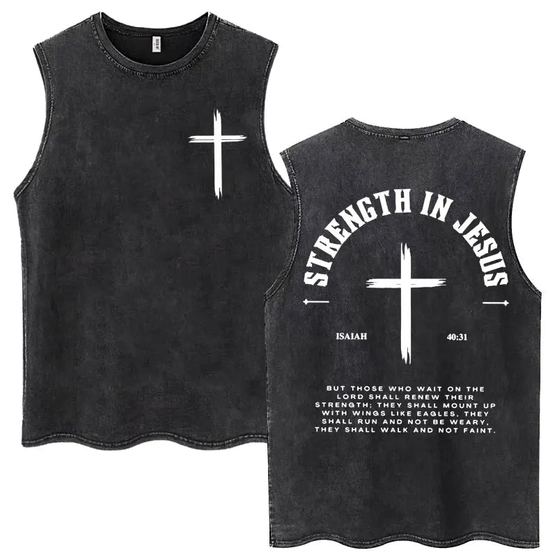 Washed Jesus Is King Christian Harajuku Vintage Tank Tops Men Women Gothic Sleeveless T-shirt Loose Summer Cotton Casual T Shirt