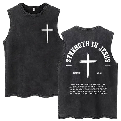 Washed Jesus Is King Christian Harajuku Vintage Tank Tops Men Women Gothic Sleeveless T-shirt Loose Summer Cotton Casual T Shirt