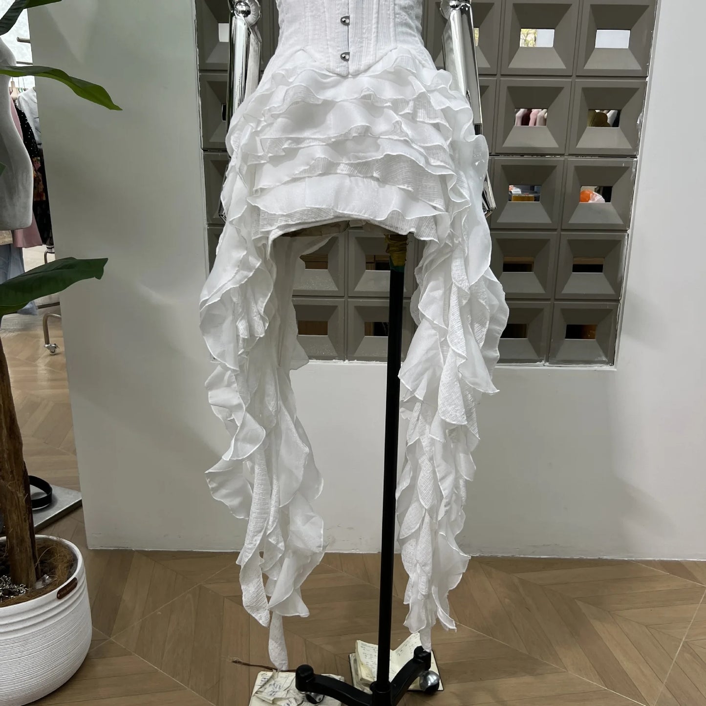 DFDG Hanging Neck High-quality Long Skirt Irregular Design Solid Color 2025 Summer New Women's Waist Cinching Slimming Dress