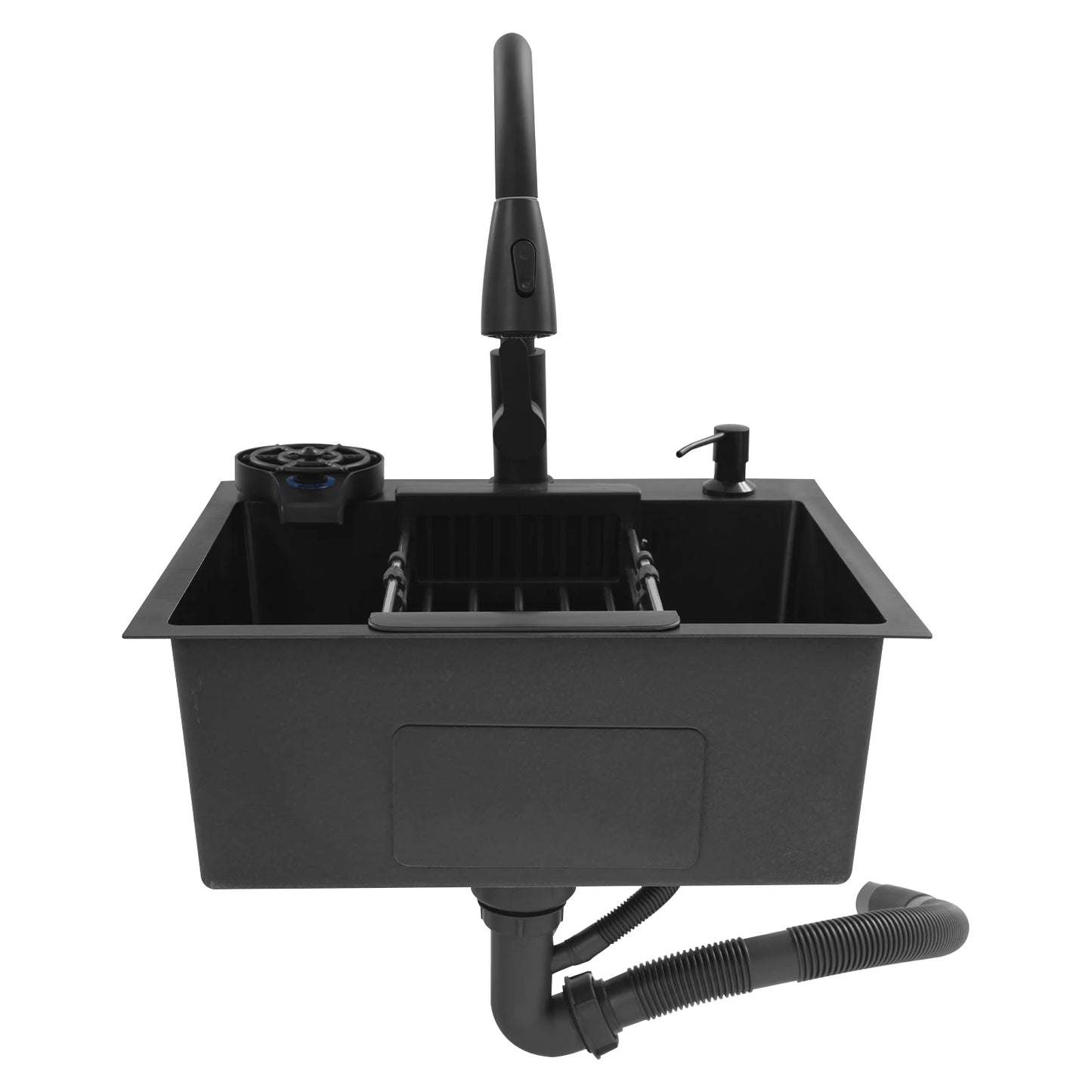 Multi-functional Kitchen Sink with Retractable Faucet, Soap Dispenser and Drip Basket Black Stainless Steel Sink 3 Specification