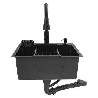 Multi-functional Kitchen Sink with Retractable Faucet, Soap Dispenser and Drip Basket Black Stainless Steel Sink 3 Specification