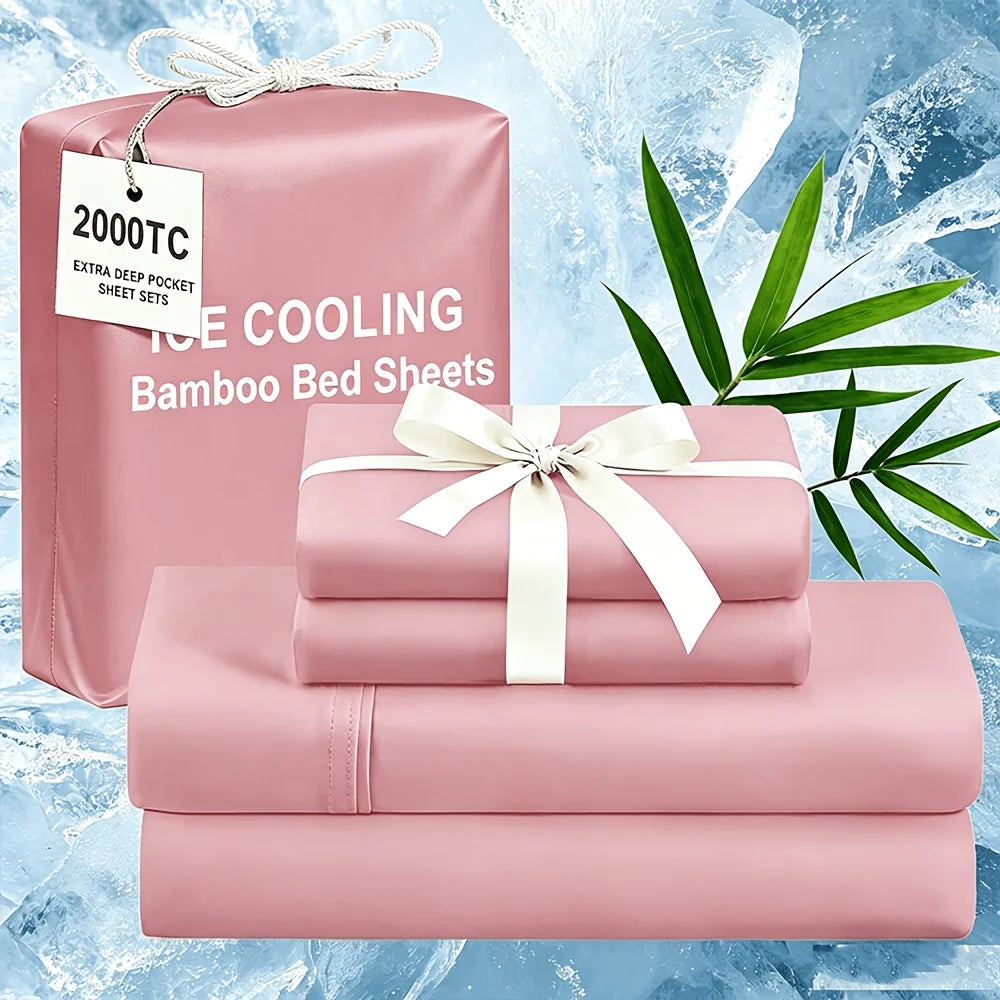 Extra Deep Bamboo Cooling Bedding, Breathable And Cooling Hotel Luxury Bed Sheets Set for Child, Easy And Secure Fit - Soft, Wrinkle Free And Comfy Kids Sheet with 15" Deep Pocket, Ultra-Soft And Machine Washable Bedding, Kid