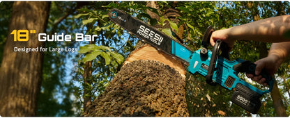 Seesii 40V 18Inch Cordless Electric Saw 2200W Brushless Chainsaw With Automatic Oiler  Garden Woodworking Cutting Tool For Makita 18v Battery pin