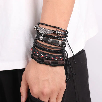 Fashion Bracelet Viking  Bracelet For Men Hand Bracelets Woven Skull Hand Jewelry Adjustable Leather Set viking man bracelet