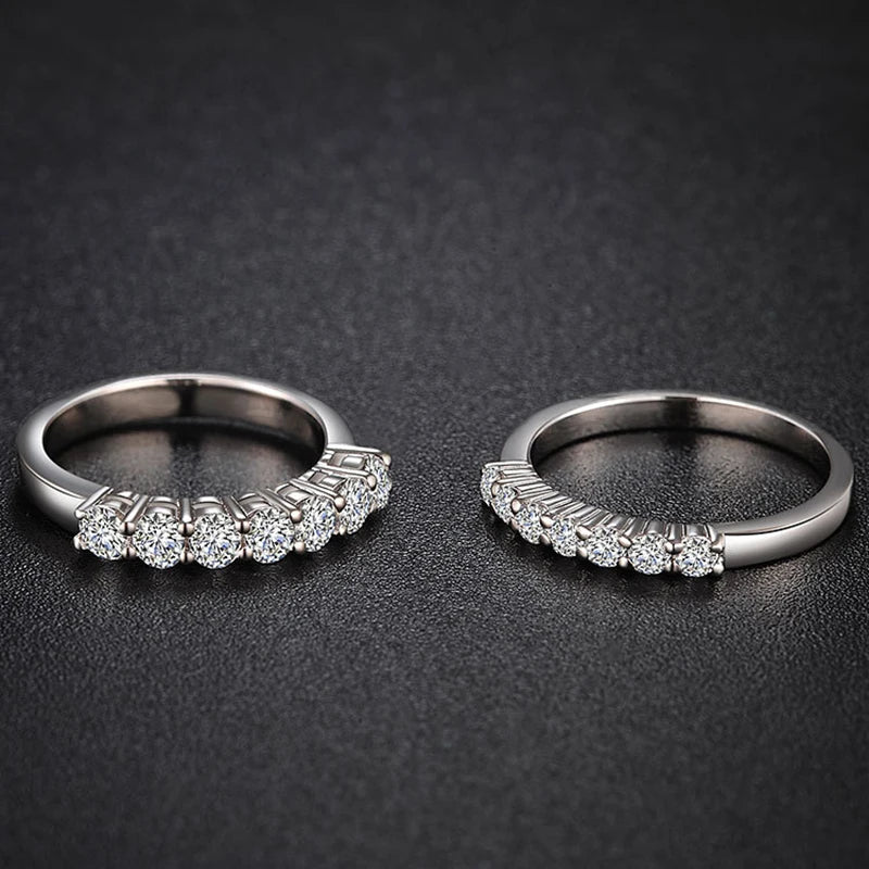 1.0mm-3.5mm Round Brilliant Cut Moissanite Wedding Rings Half Eternity Band 925 Silver Lab Diamond Wedding Ring With Certificate