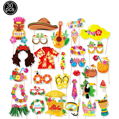 Hawaiian Party Photo Props Decorations Summer Beach Tropical Flamingo Party Supplies Aloha Banner Hawaiian Party DIY Supplies
