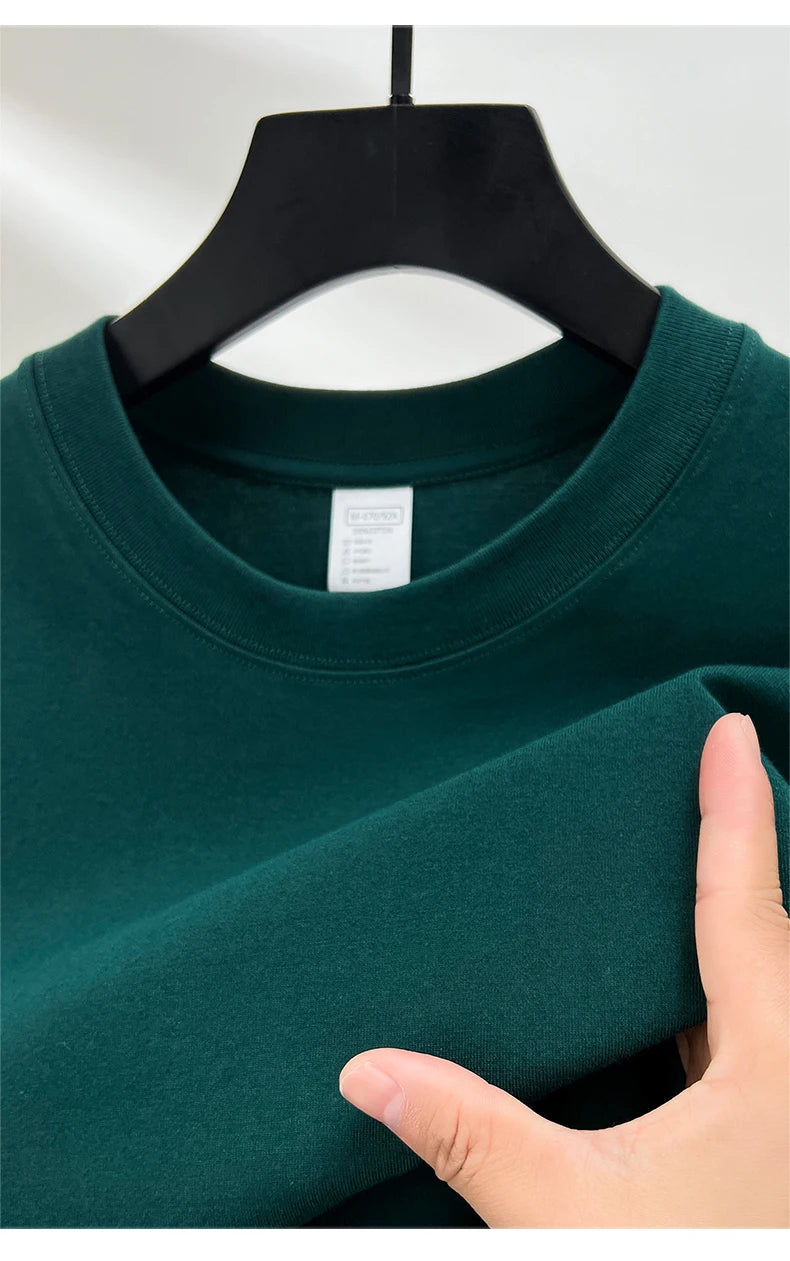High quality 100% cotton short sleeve men's T-shirt summer round neck loose casual solid color plus size breathable top women